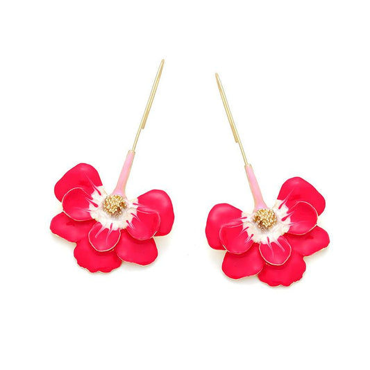 Red Flower Drop Earrings