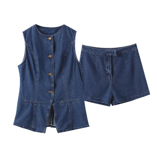 Sasha Two-Piece Denim Top & Shorts Set