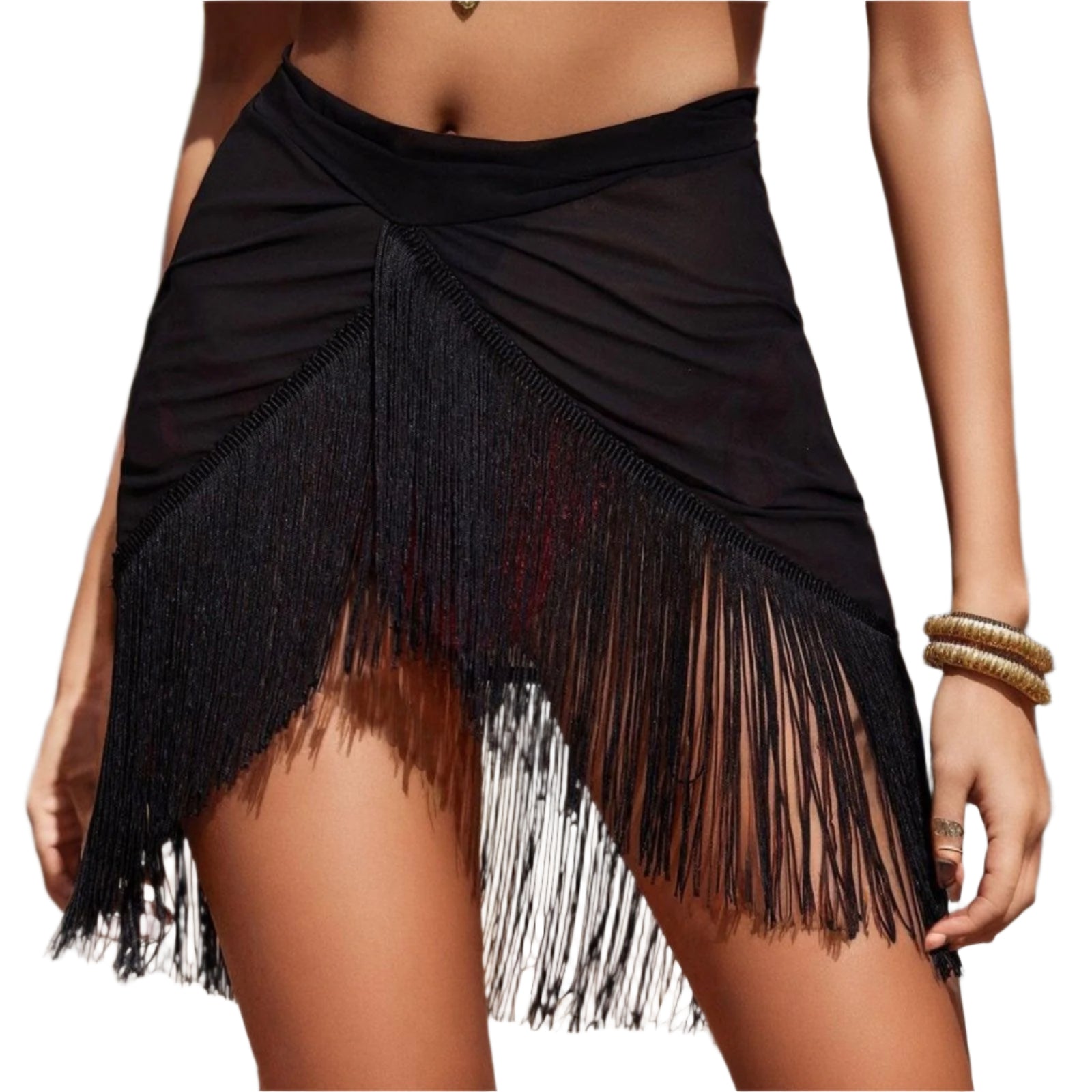 Mesh Tassel Sarong in Black - Koda Fashion & Decor - Free Shipping