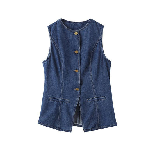 Sasha Denim Peplum Button-Up Top