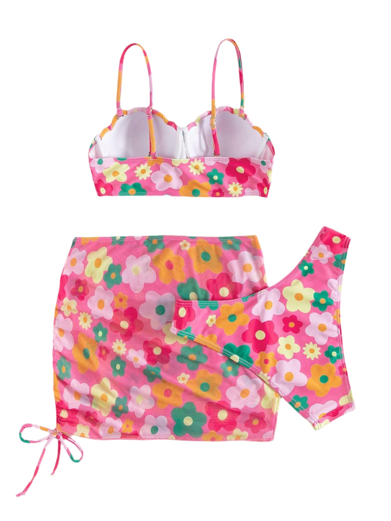 Petal Pop Floral 3 Piece Underwire Bikini & Beach Skirt Set- Pink - Koda Fashion & Decor - Free Shipping