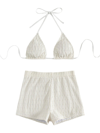 Shiloh Textured Solid Colour Halter Bikini Set- White - Koda Fashion & Decor - Free Shipping