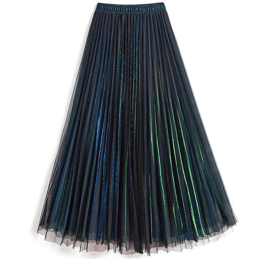 Pleated Mesh Midi Skirt with Lining- Malachite Blue - Koda Fashion & Decor - Free Shipping