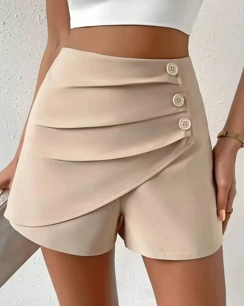 Ruched Button Detail High-Waisted Leisure Skort