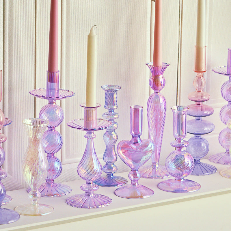 I Heart You Retro Glass Taper Candle Holder