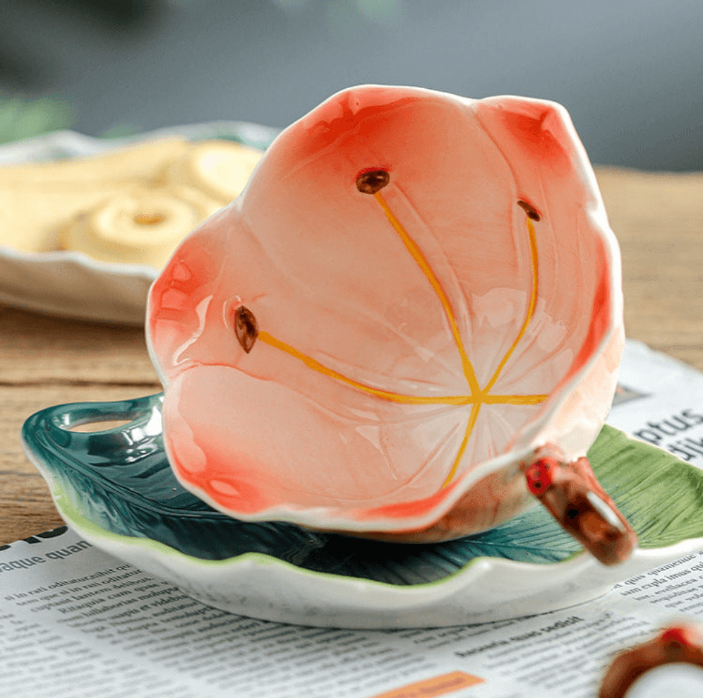 Pink Hibiscus Ceramic Teacup & Saucer Set - Koda Fashion & Decor - Free Shipping