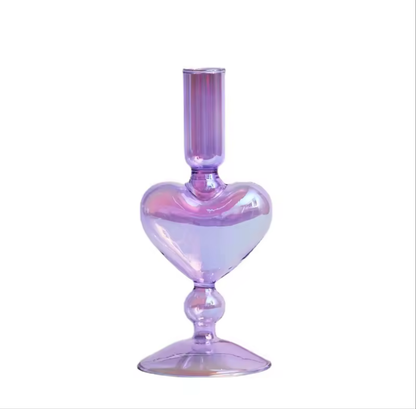 I Heart You Retro Glass Taper Candle Holder