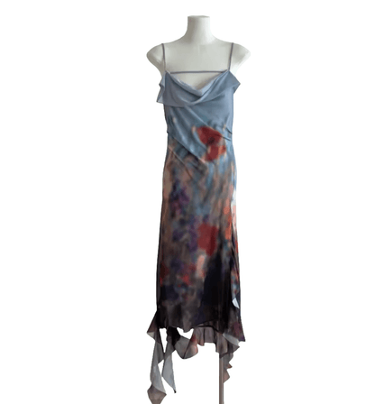 Abstract Asymmetric Flounce Chiffon Dress