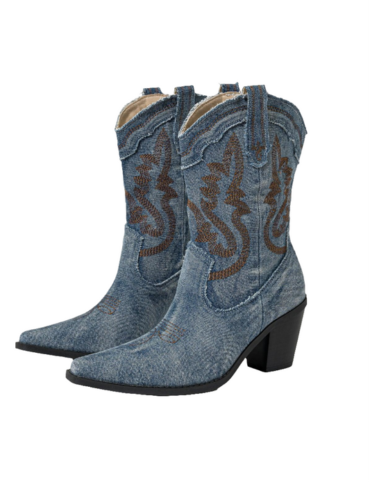 Denim Western Cowgirl Boots in Dark Blue Koda Fashion & Decor