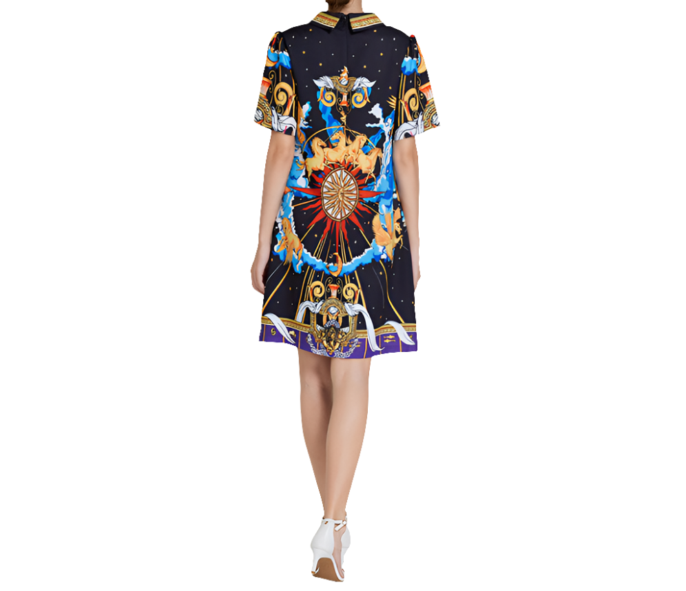 Baroque Turn Down Collar Midi Dress