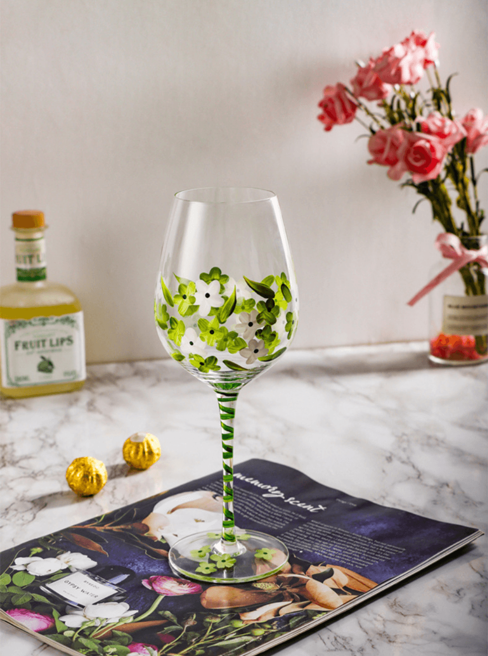 Nature's Beauty Crystal Hand Painted White Wine Glass - Koda Store Australia - Free Shipping