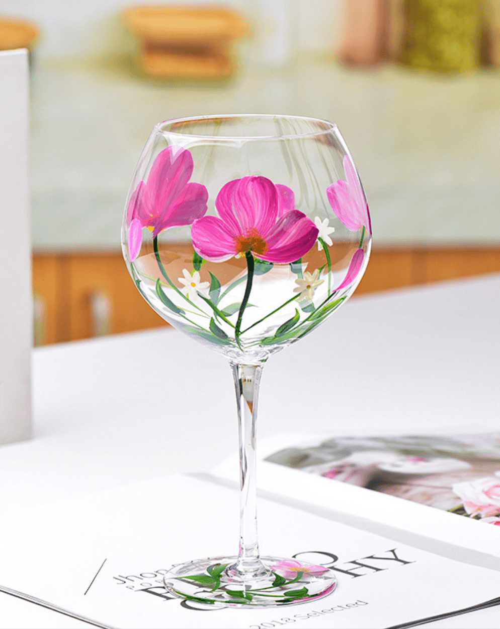 Nature's Beauty Hand Painted Crystal Red Wine Glass - Koda Store Australia - Free Shipping