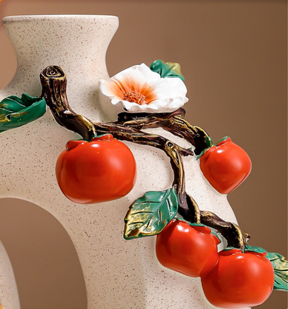 Juliette Carved Hollow Vase with Persimmon Decorative Ornaments