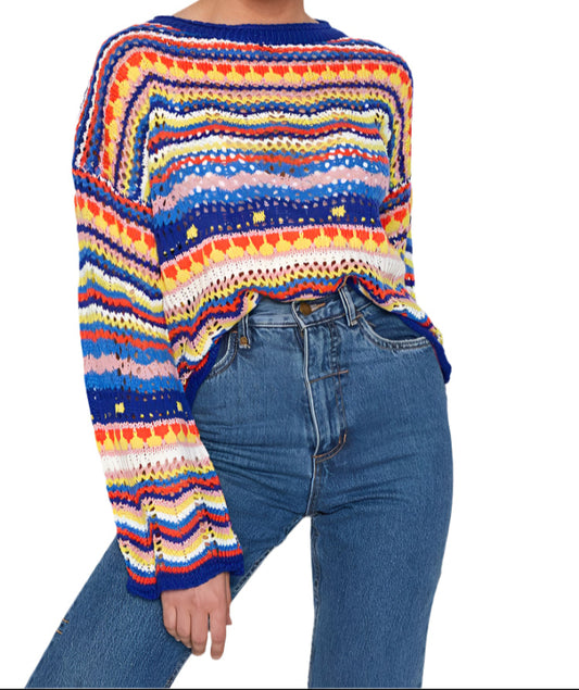 Cropped Multi-Coloured Striped Knit Sweater - Koda Fashion & Decor - Free Shipping