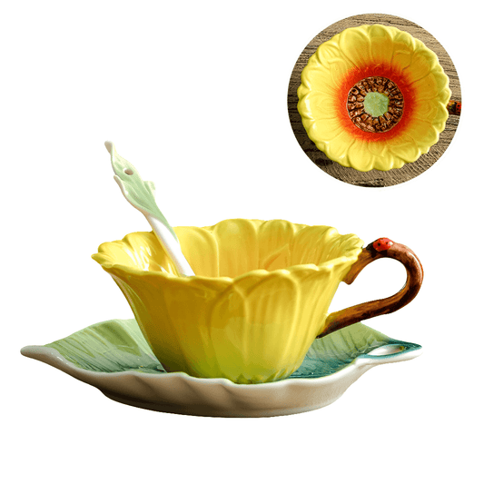 Sunflower Ceramic Teacup & Saucer Set