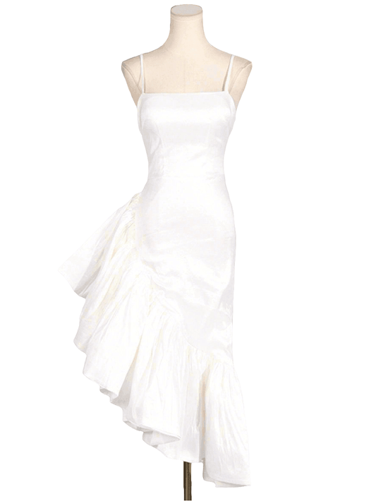 Marcia Elegant Ruffle Midi Dress- White Koda Fashion & Decor