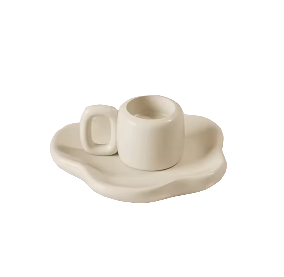 Cute Coffee Cup Ceramic Taper Candle Holder