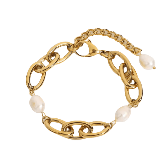 Sylvia 18ct Gold Plated Pearl Chain Link Bracelet Koda Fashion & Decor