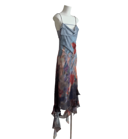 Abstract Asymmetric Flounce Chiffon Dress