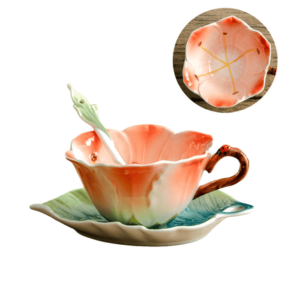 Pink Hibiscus Ceramic Teacup & Saucer Set Koda Fashion & Decor