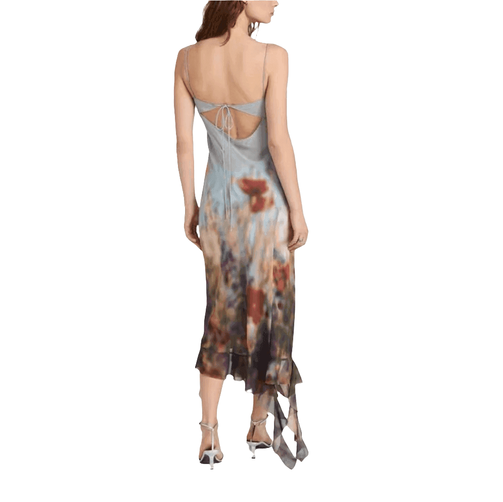 Abstract Asymmetric Flounce Chiffon Dress