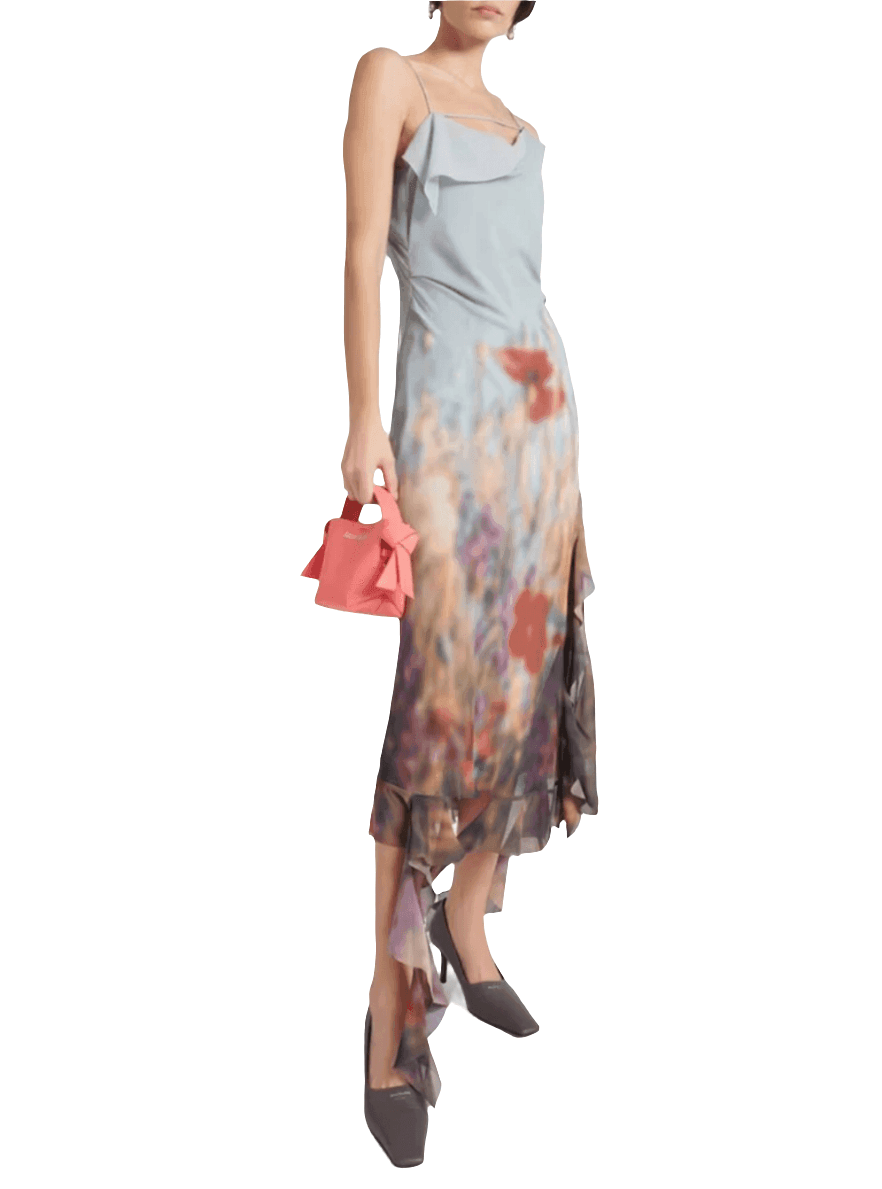 Abstract Asymmetric Flounce Chiffon Dress