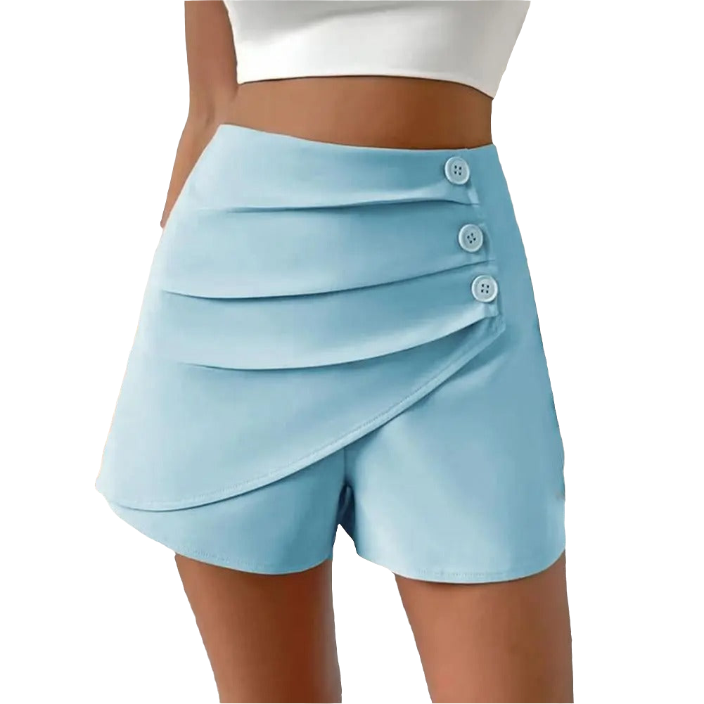 Ruched Button Detail High-Waisted Leisure Skort