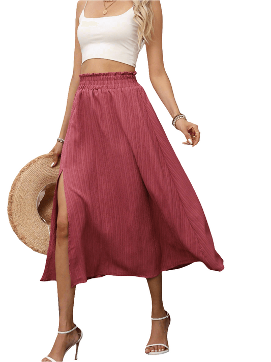 Dusty Pink Pleated Midi Skirt with Split