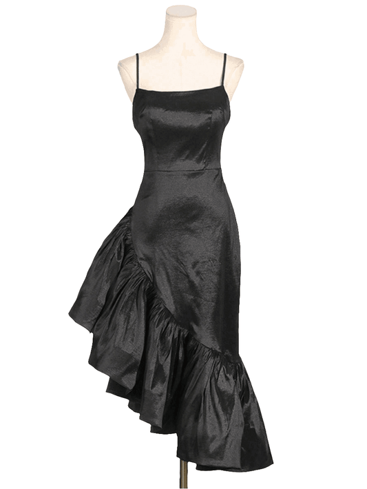 Marcia Elegant Ruffle Midi Dress- Black Koda Fashion & Decor