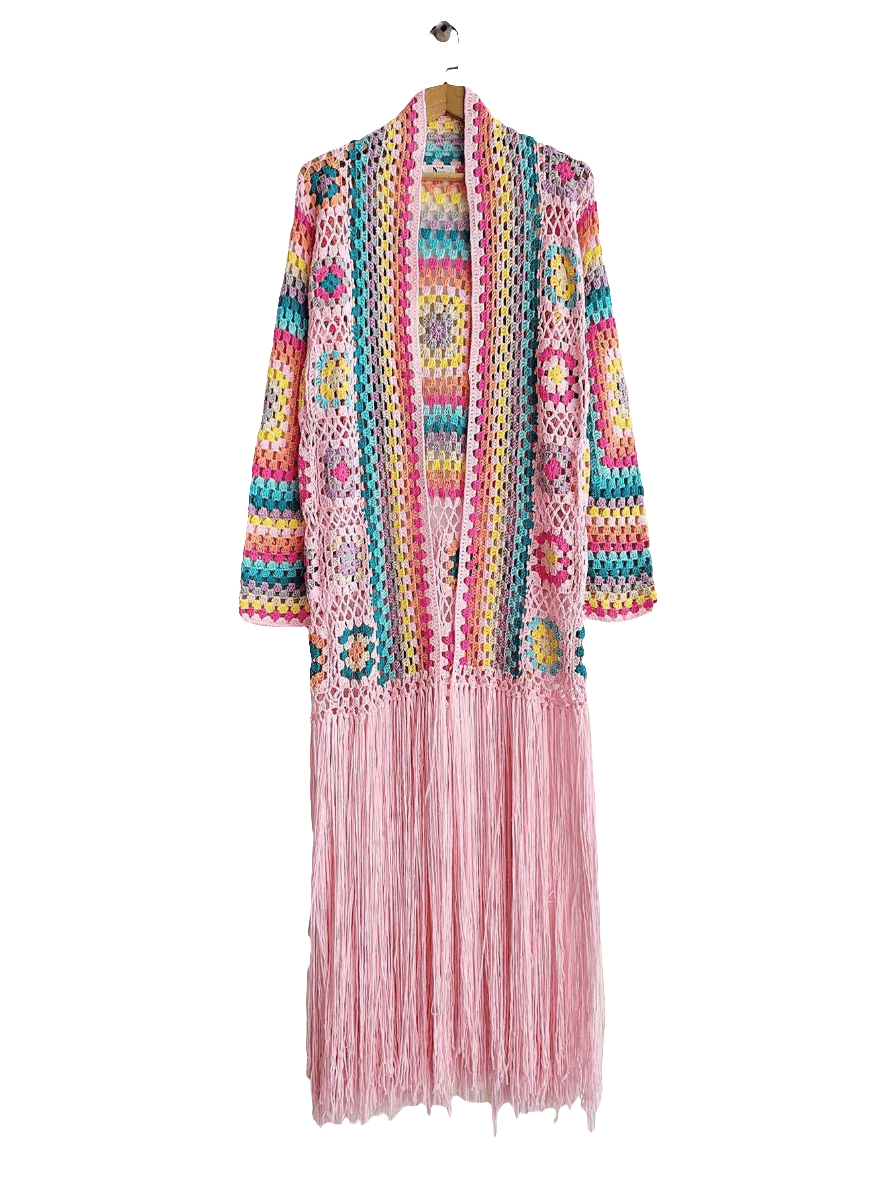 Crocheted Tassel Tie-Up Maxi Cardigan Koda Fashion & Decor