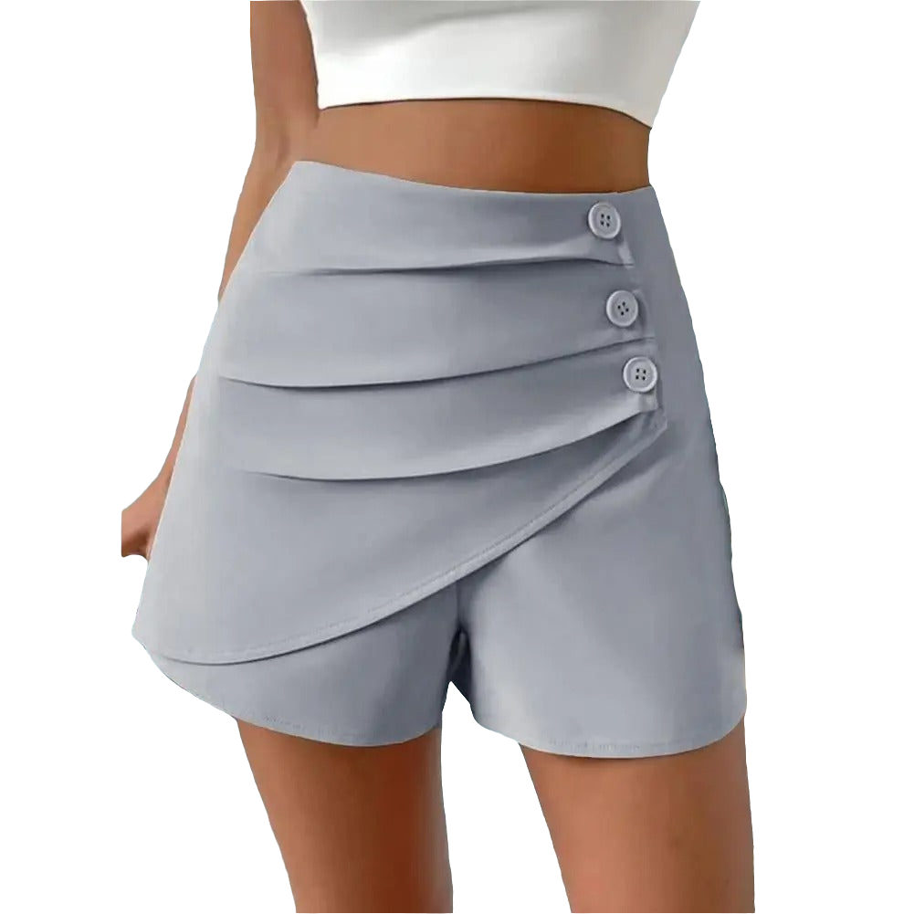 Ruched Button Detail High-Waisted Leisure Skort