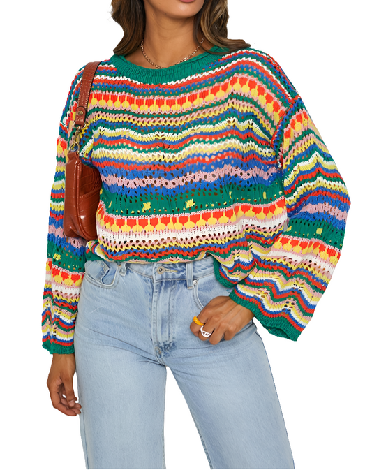 Cropped Multi-Coloured Striped Knit Sweater