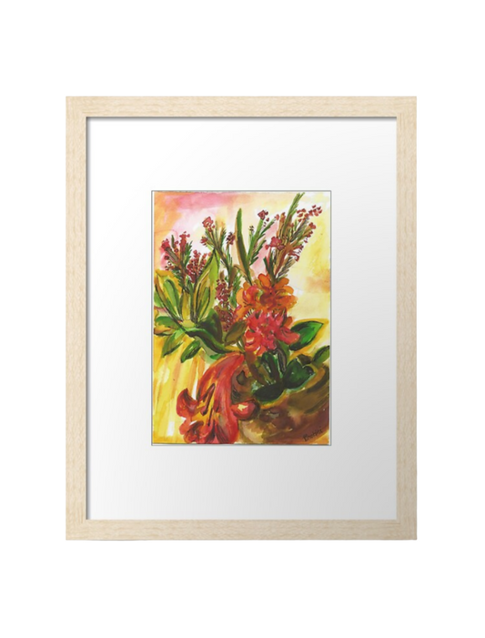 Australian Native Flowers Still Life  Watercolour Art Print - Framed in  Wooden Box