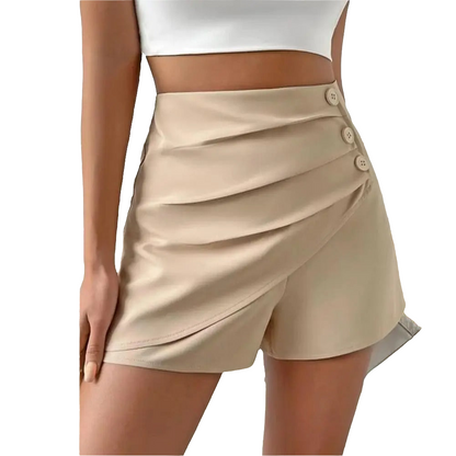 Ruched Button Detail High-Waisted Leisure Skort