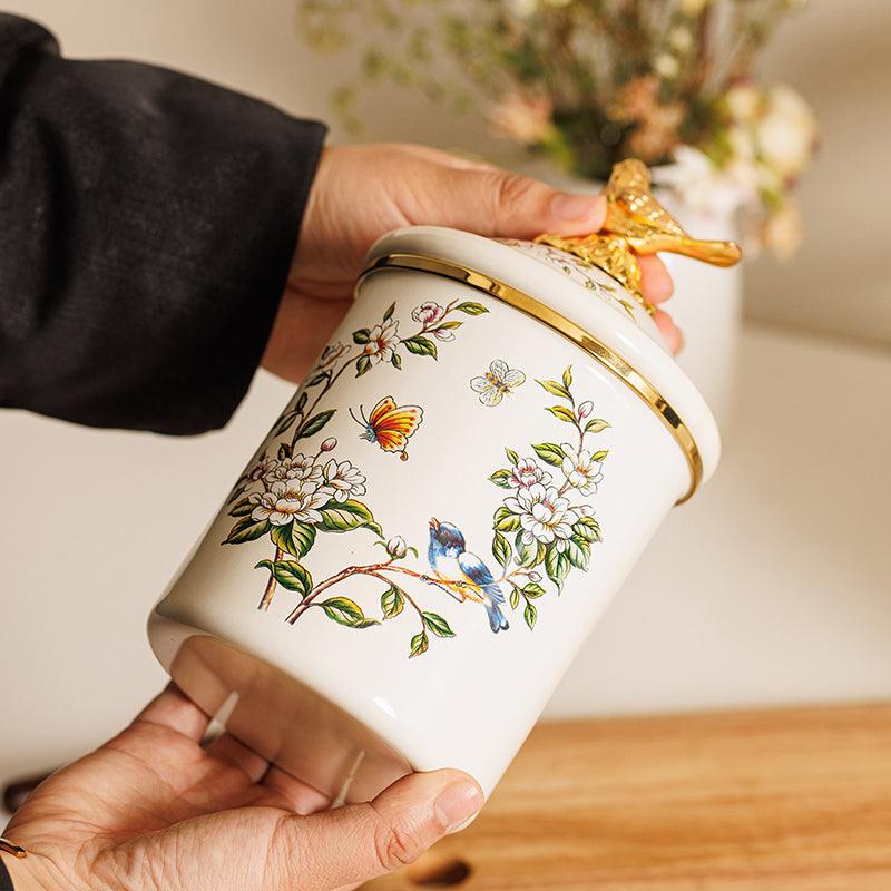 Elegant Flower and Bird Storage Jar - Koda Fashion & Decor - Free Shipping