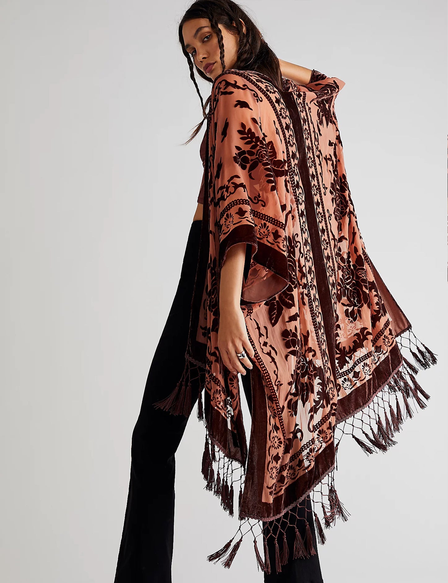 Pixie Hunter Velvet Boho Tassel Kimono