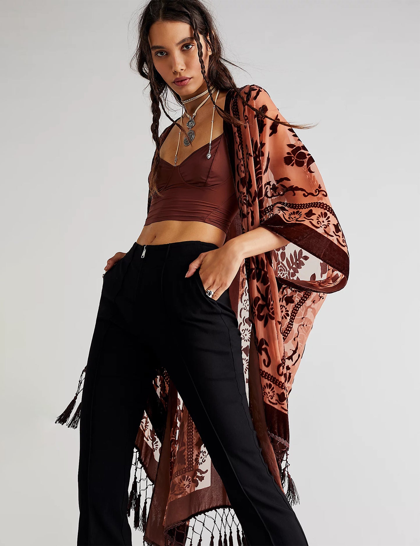 Pixie Hunter Velvet Boho Tassel Kimono